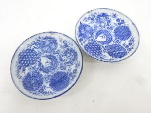 古伊万里　瀬戸印判手　花唐草豆皿2客揃